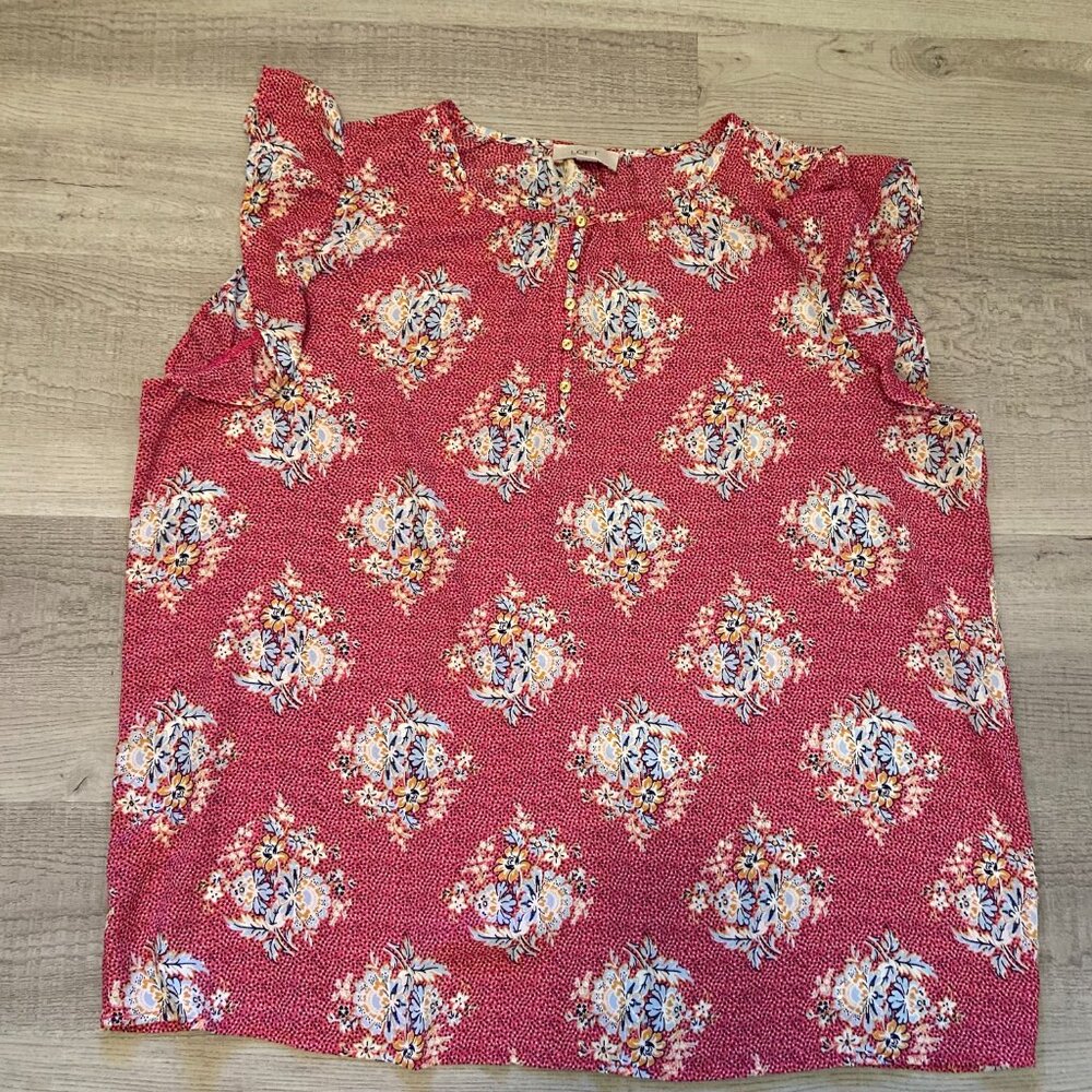 LOFT Outlet Floral Flutter Sleeve Silky Polyester Top Size Large